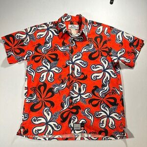 Y2k Rusty Surfcore Shirt Mens XL Red Psychedelic Floral Aloha Tribal Festival 90